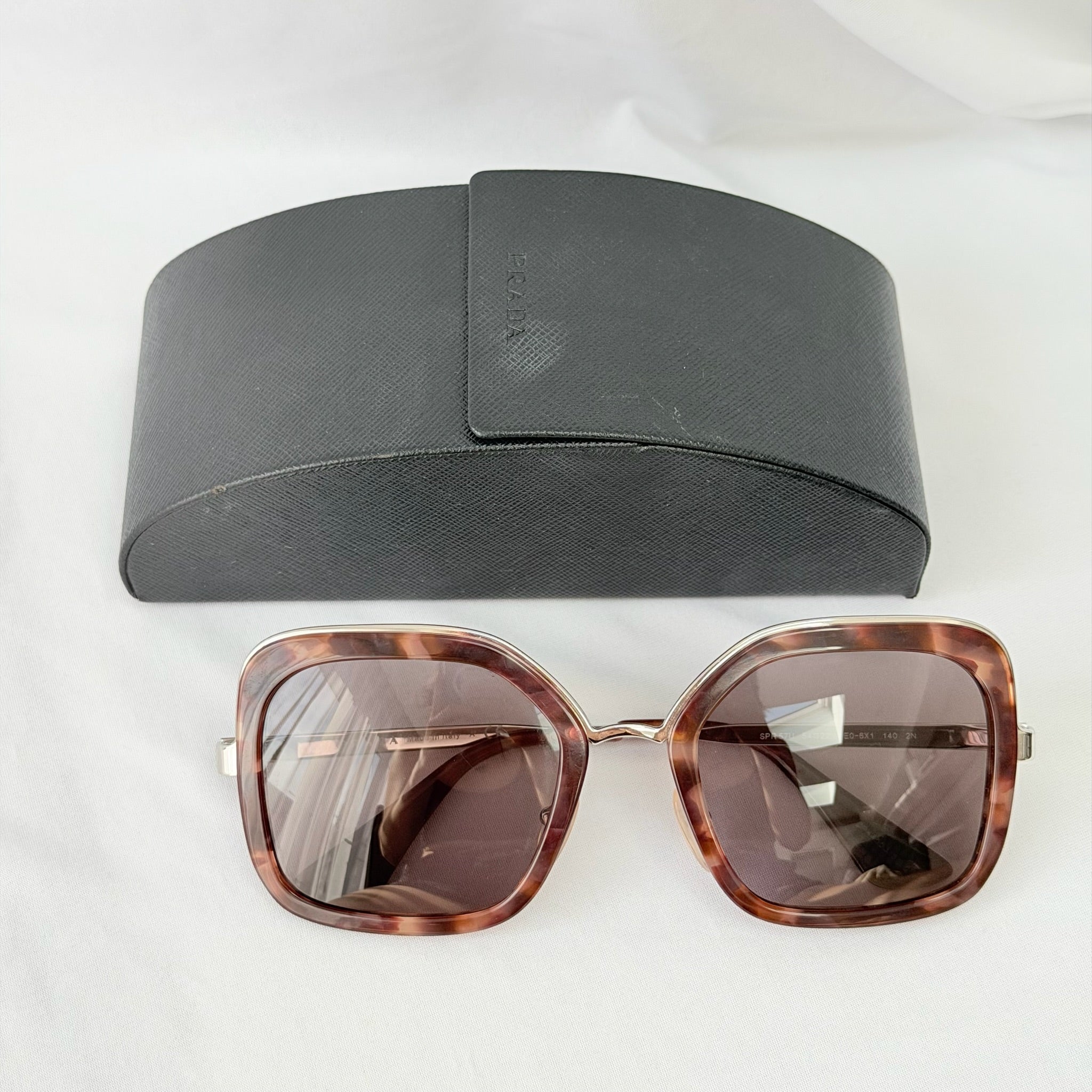 Prada PR 57US Catwalk Cinema Red Tortoiseshell Irregular Oversized Square Sunglasses