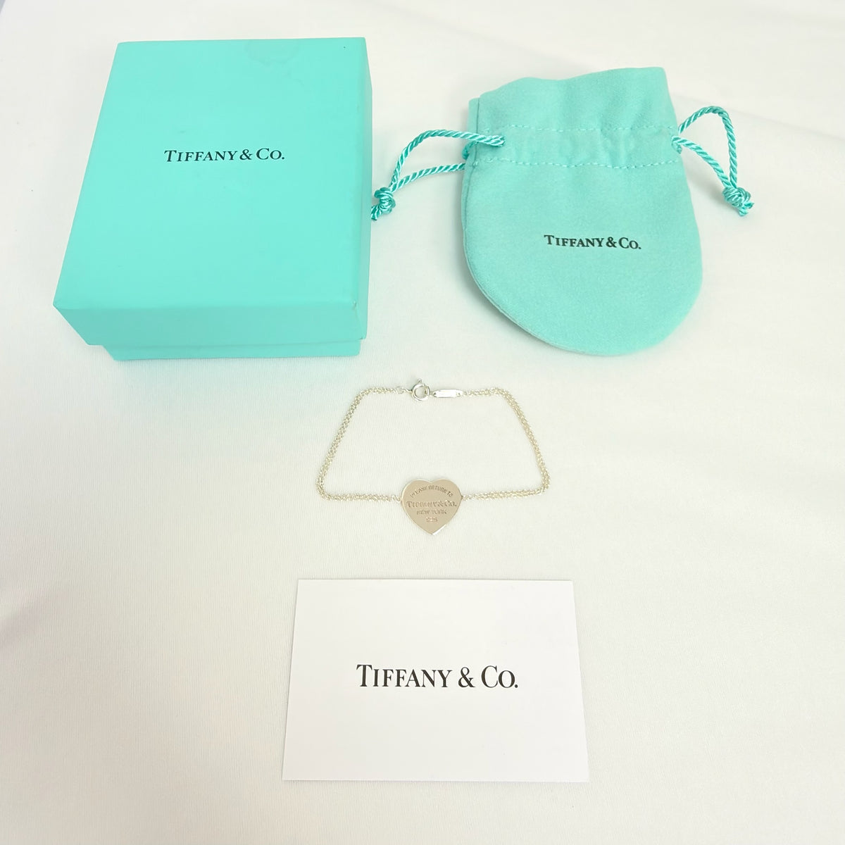 Tiffany & Co. Double Chain Heart Charm Return to Tiffany Bracelet 925 Silver 6.5” With Packaging