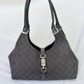 Vintage Gucci Jackie Bardot Medium Size GG Monogram Canvas Leather Black Handbag With Dustbag