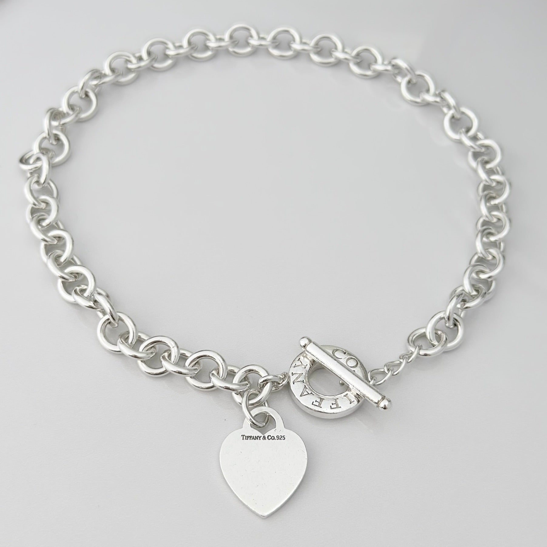 Authentic Vintage Tiffany & Co. Sterling Silver 925 Toggle Heart Pendant Choker Necklace With Pouch 16 inches