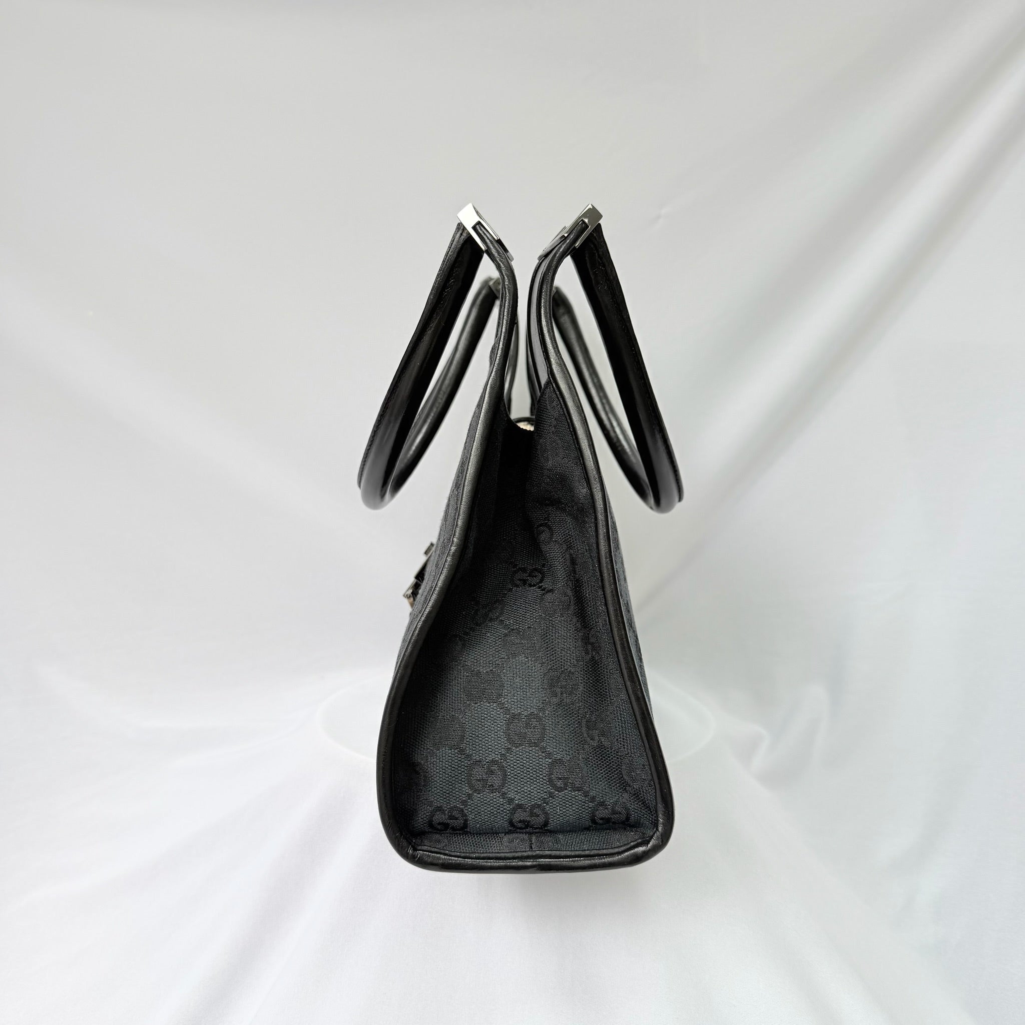 Authentic Vintage Gucci Jackie Bardot Black Monogram Supreme Gg Canvas Leather Medium Handbag