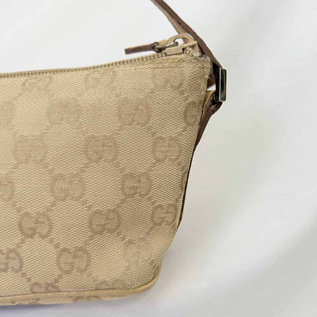 Vintage Y2k Gucci Beige GG Monogram Canvas Small Boat Pochette Shoulder Handbag