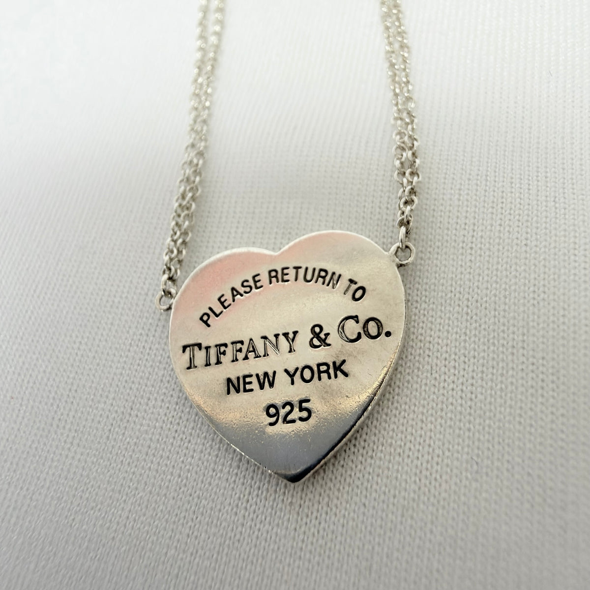 Tiffany & Co. Double Chain Heart Necklace 925 Sterling Silver 16 Inches