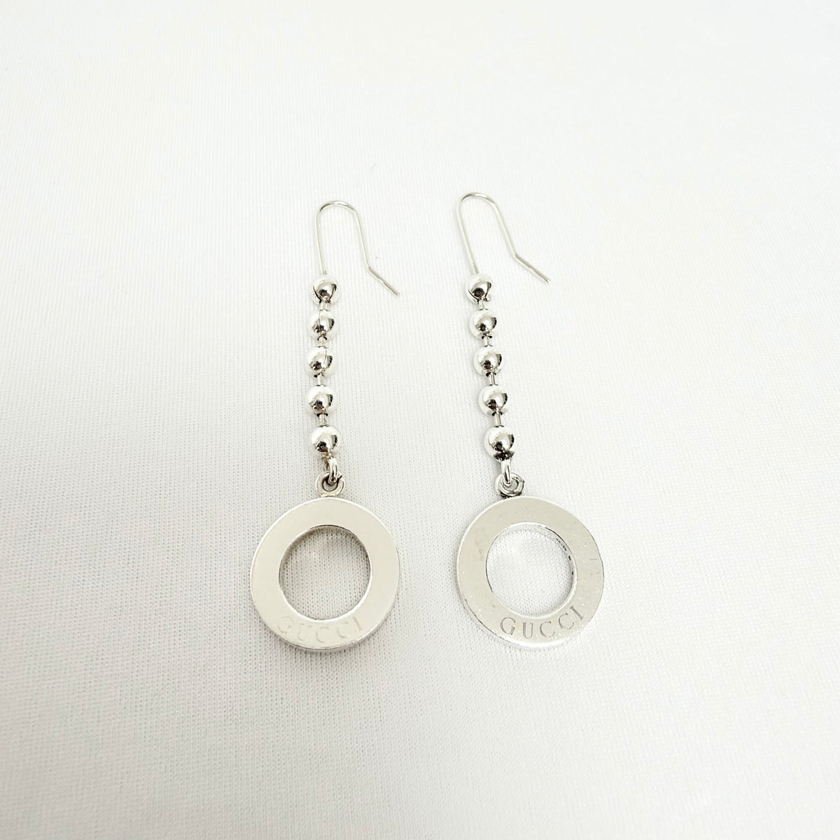 Gucci Vintage Hoop 925 Sterling Silver Popcorn Boule Chain Dangle Drop Women's Earrings With packaging