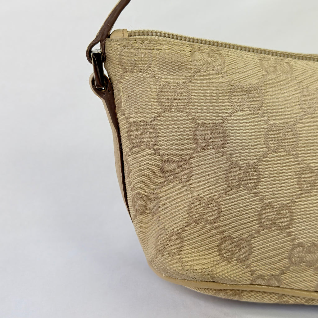 Vintage Y2k Gucci Beige GG Monogram Canvas Small Boat Pochette Shoulder Handbag