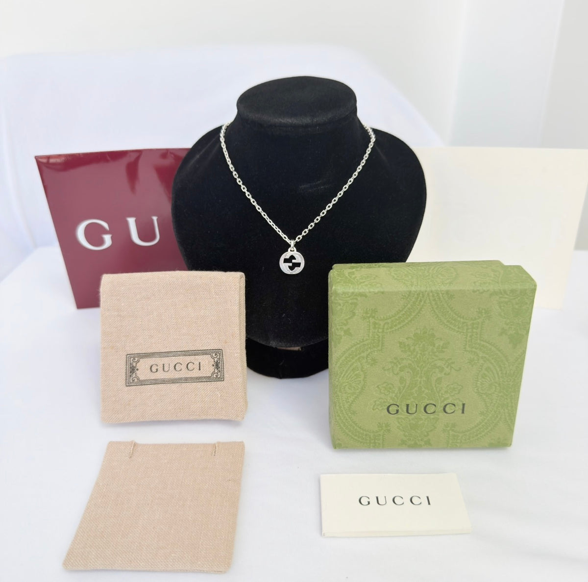 Gucci Interlocking GG Pendant Sterling Silver 925 Necklace 19 Inches With Packaging
