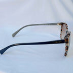 Prada Cat Eye Square Metal Corners Women's Sunglasses Blue Marble SPR 01O With Packaging
