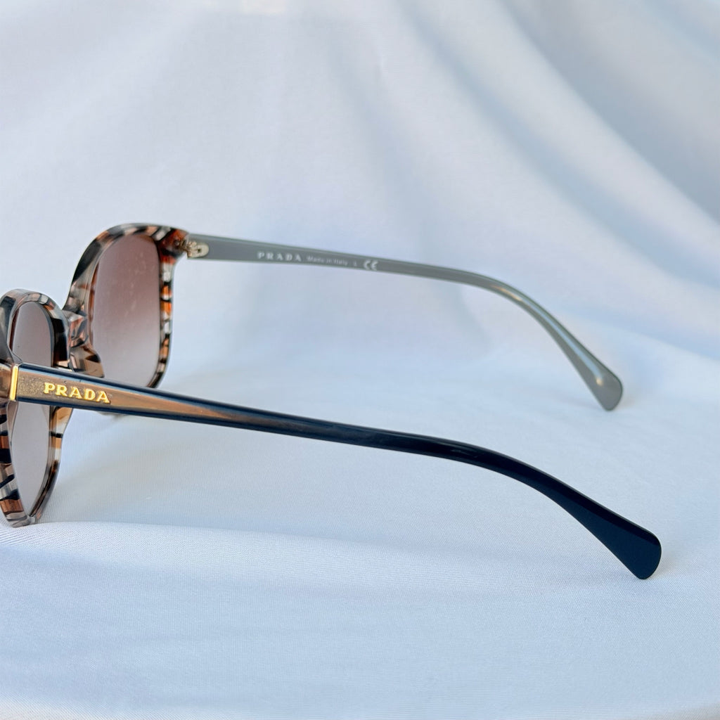 Prada Cat Eye Square Metal Corners Women's Sunglasses Blue Marble SPR 01O With Packaging