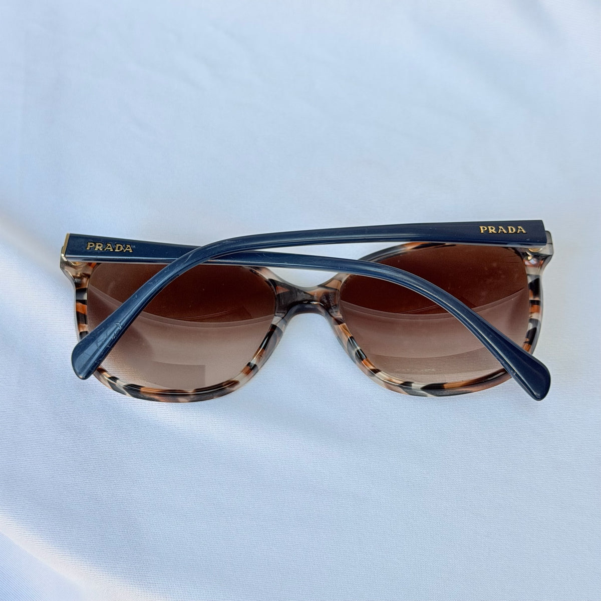 Prada Cat Eye Square Metal Corners Women's Sunglasses Blue Marble SPR 01O With Packaging