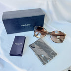 Prada Cat Eye Square Metal Corners Women's Sunglasses Blue Marble SPR 01O With Packaging