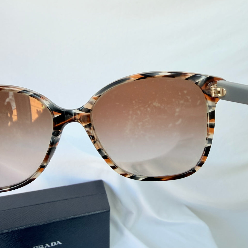 Prada Cat Eye Square Metal Corners Women's Sunglasses Blue Marble SPR 01O With Packaging
