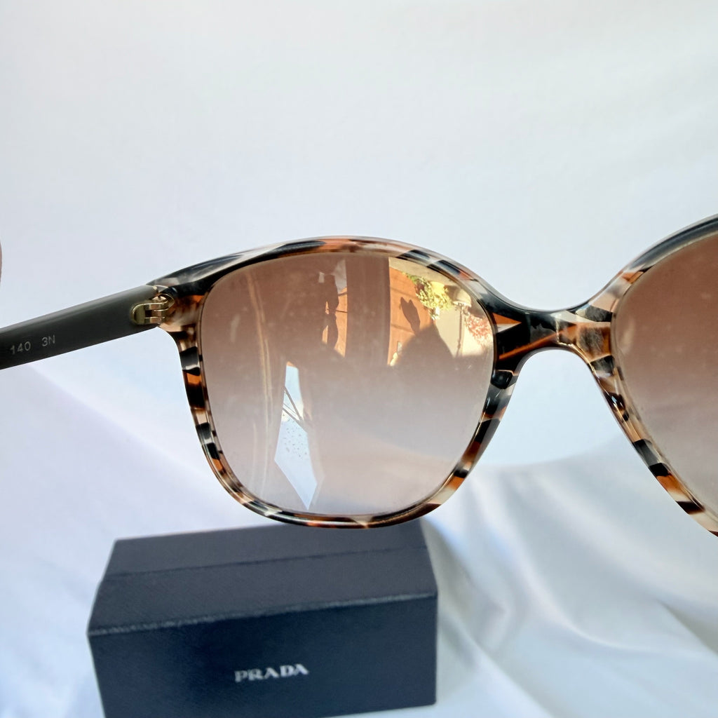 Prada Cat Eye Square Metal Corners Women's Sunglasses Blue Marble SPR 01O With Packaging