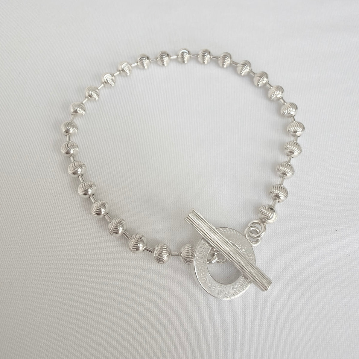 Gucci Swirl Stripe Boule Popcorn Bracelet Toggle Sterling Silver 925 Women 19cm