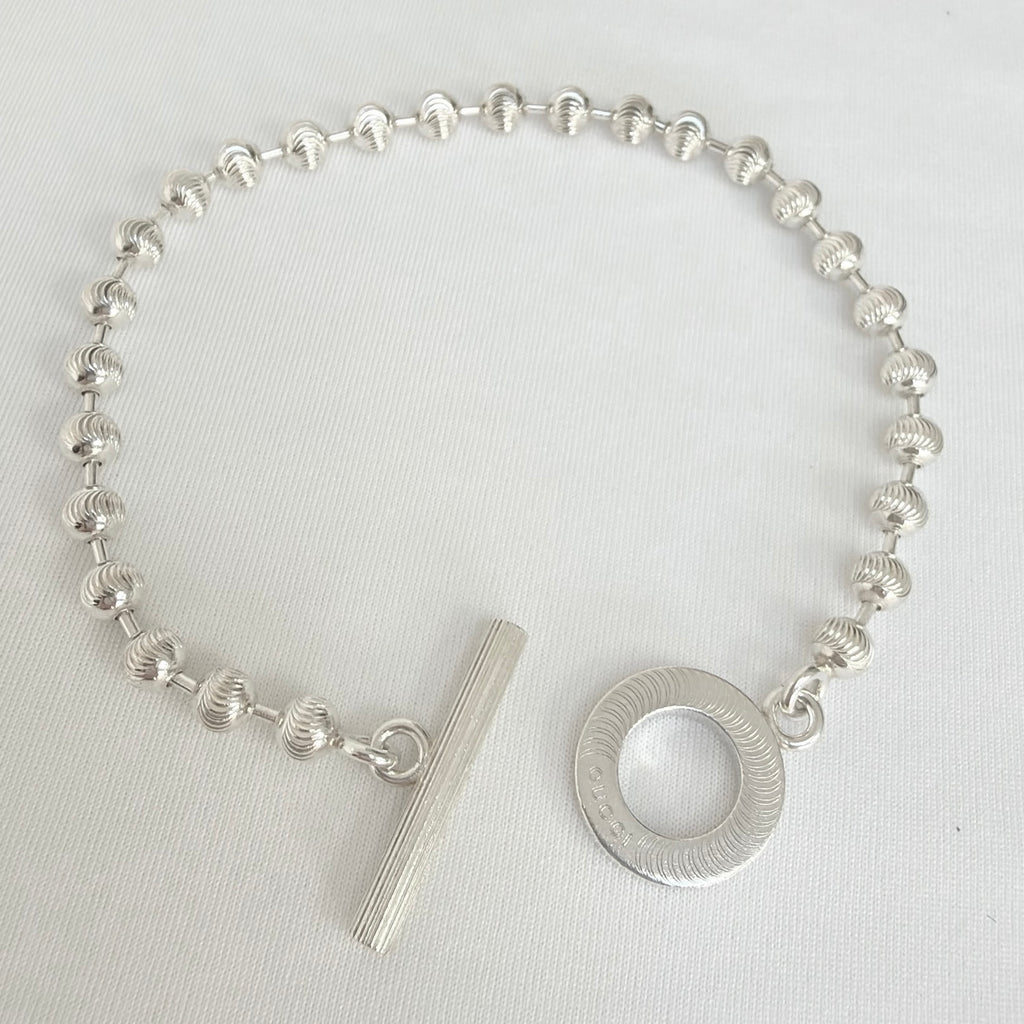 Gucci Swirl Stripe Boule Popcorn Bracelet Toggle Sterling Silver 925 Women 19cm