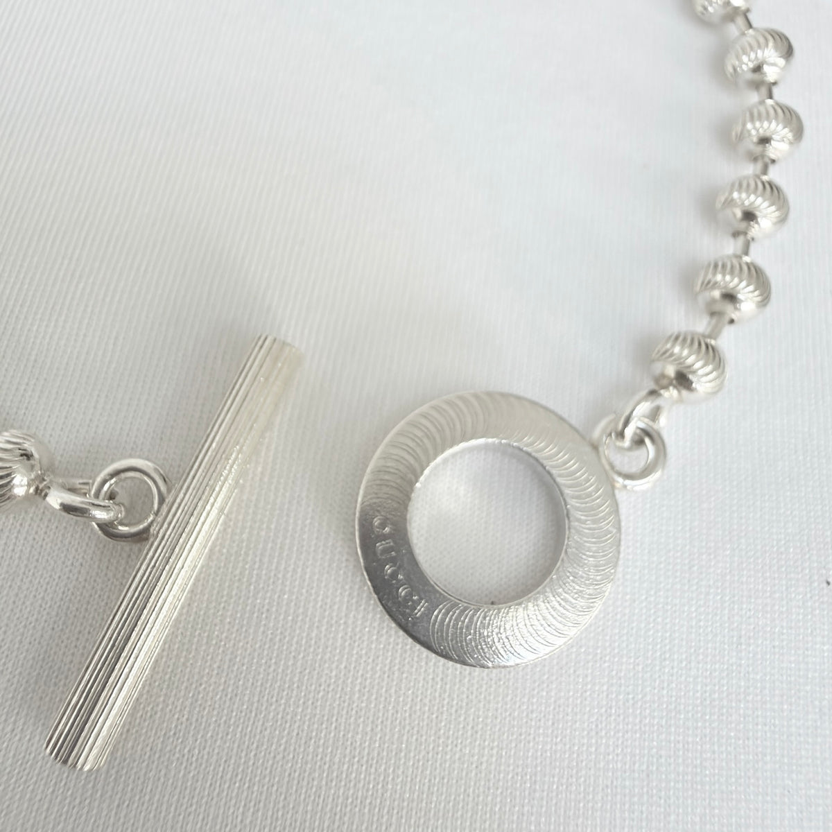 Gucci Swirl Stripe Boule Popcorn Bracelet Toggle Sterling Silver 925 Women 19cm