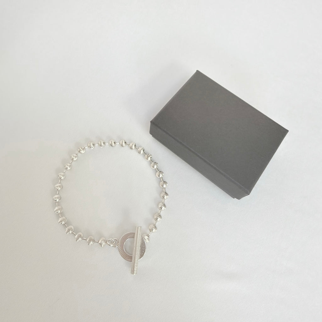 Gucci Swirl Stripe Boule Popcorn Bracelet Toggle Sterling Silver 925 Women 19cm