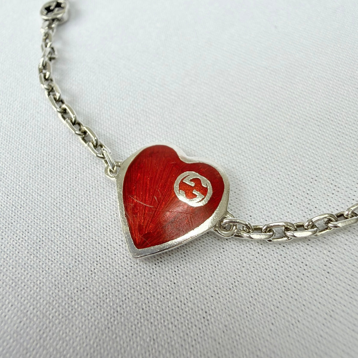 Gucci Red Heart Interlocking GG Bracelet Sterling Silver 925 16cm With packaging
