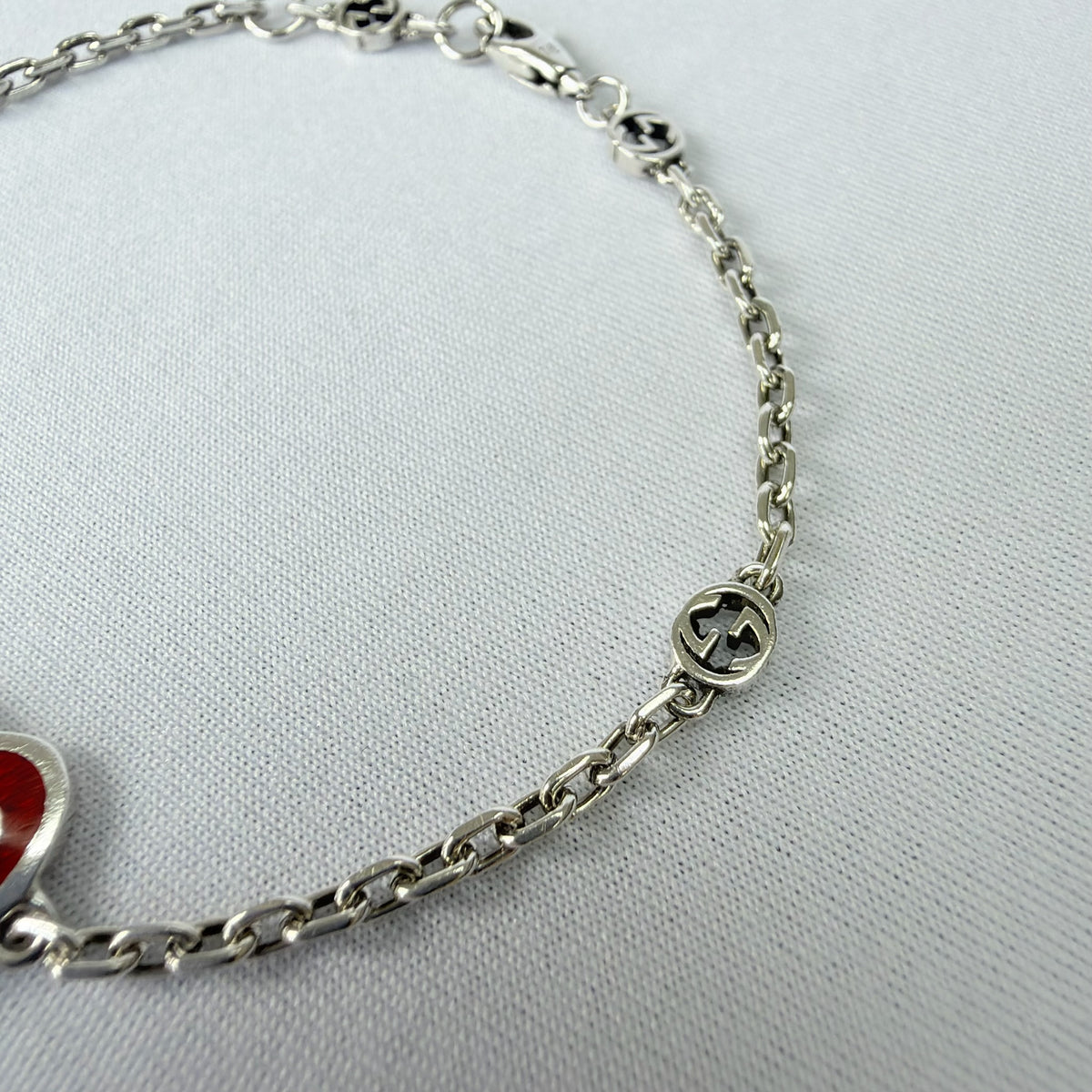 Gucci Red Heart Interlocking GG Bracelet Sterling Silver 925 16cm With packaging