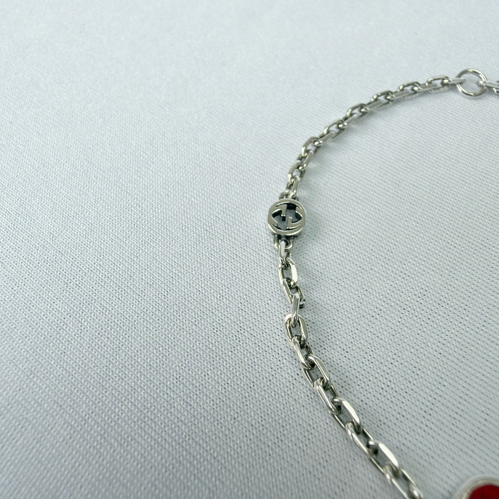 Gucci Red Heart Interlocking GG Bracelet Sterling Silver 925 16cm With packaging