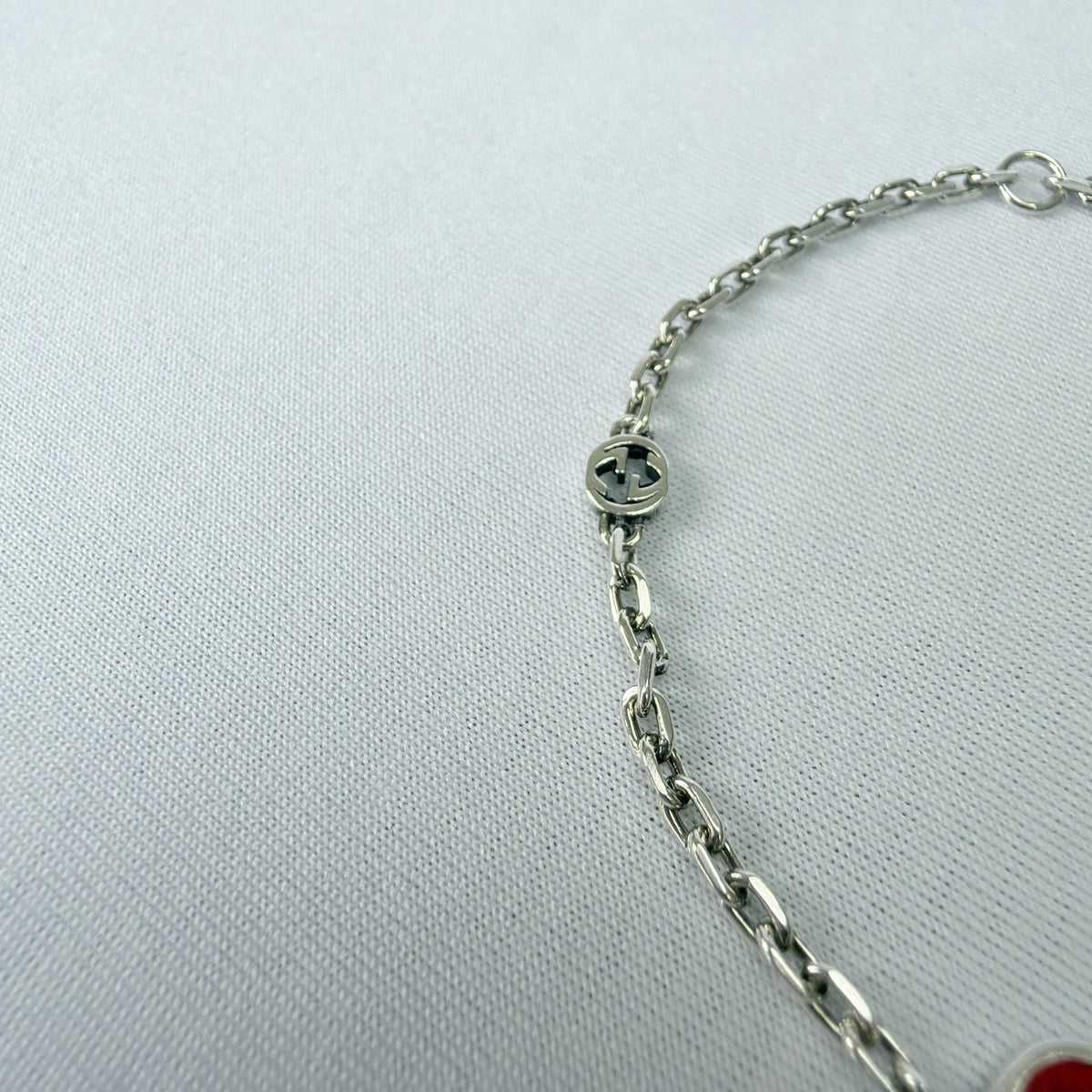 Gucci Red Heart Interlocking GG Bracelet Sterling Silver 925 16cm With packaging