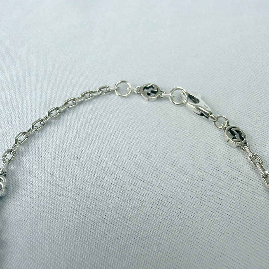 Gucci Red Heart Interlocking GG Bracelet Sterling Silver 925 16cm With packaging