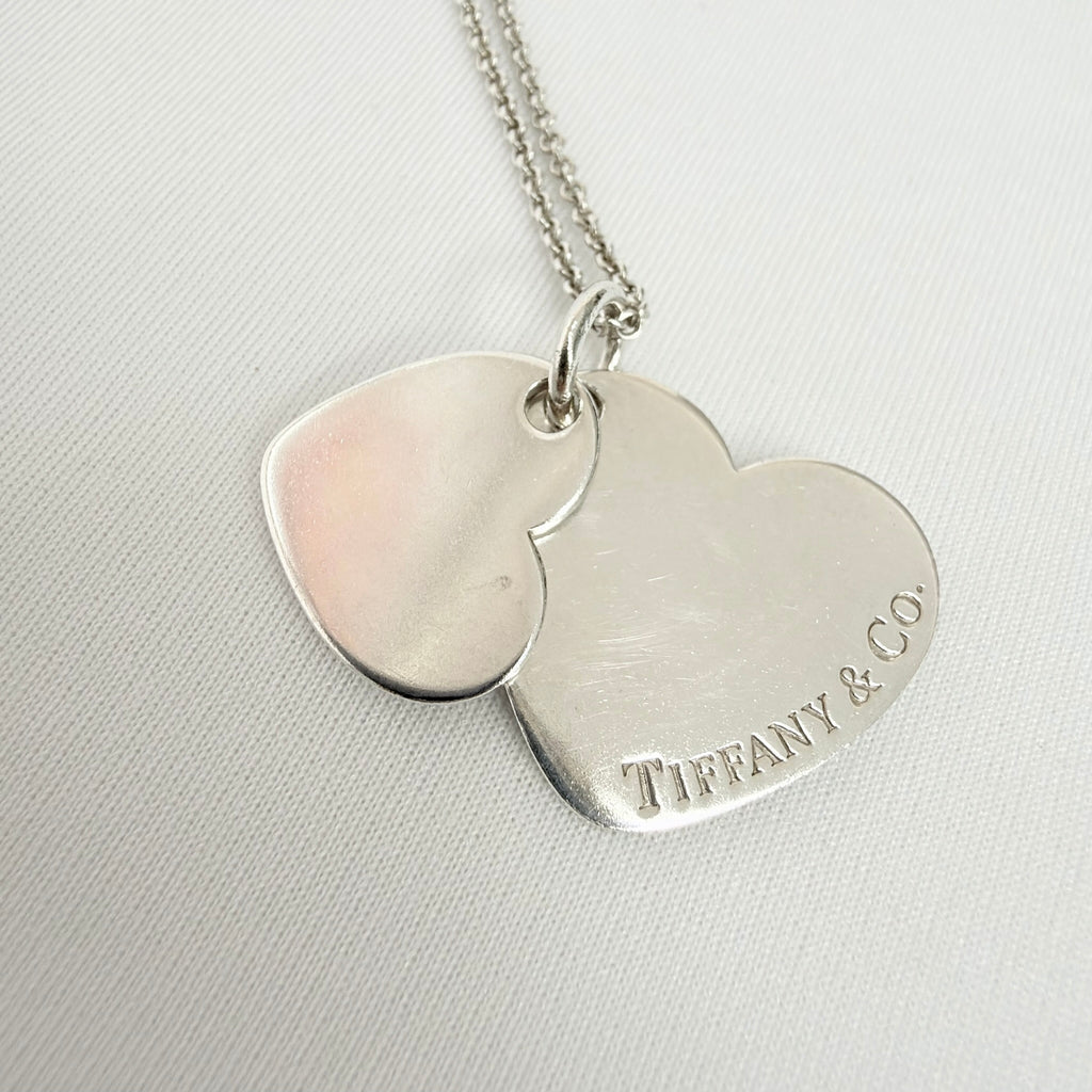Tiffany&Co. Vintage Double Stacking Heart Sterling Silver 925 Necklace With Pouch