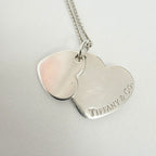 Tiffany&Co. Vintage Double Stacking Heart Sterling Silver 925 Necklace With Pouch