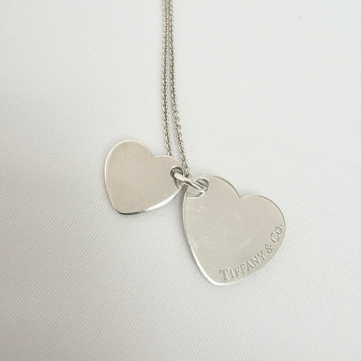 Tiffany&Co. Vintage Double Stacking Heart Sterling Silver 925 Necklace With Pouch