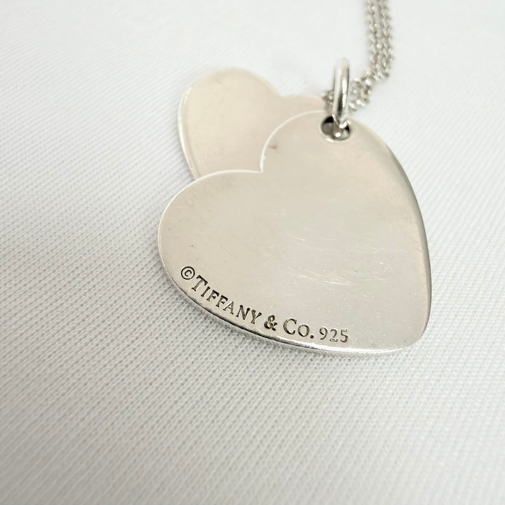 Tiffany&Co. Vintage Double Stacking Heart Sterling Silver 925 Necklace With Pouch
