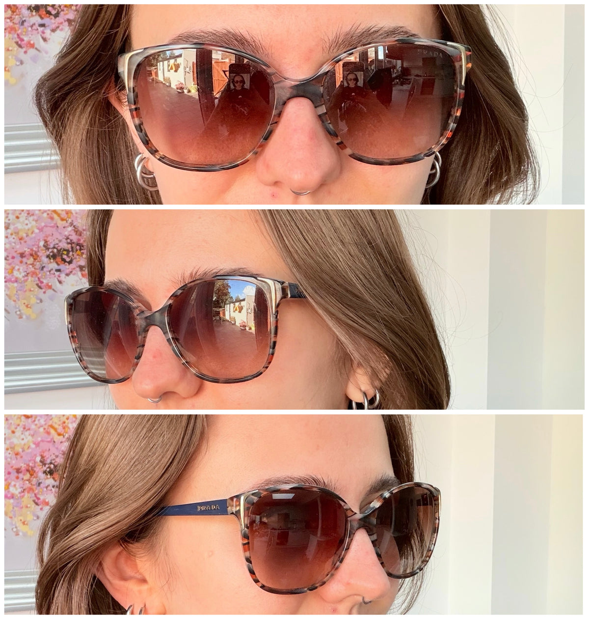 Prada Cat Eye Square Metal Corners Women's Sunglasses Blue Marble SPR 01O With Packaging